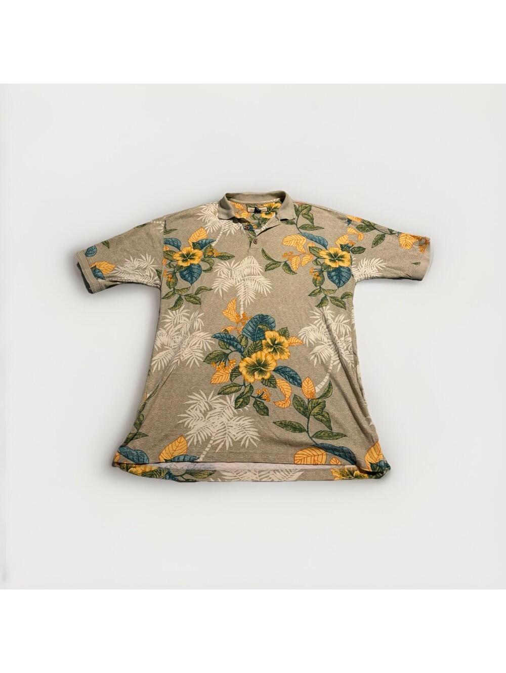 Tommy Bahama Polo Shirt Silk Blend Mens Small Polo Green Floral Tropical Print